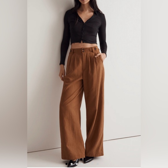 Madewell Pants - Madewell Women’s The Harlow Wide-Leg Pant Acorn Color Size 12 Linen Blend